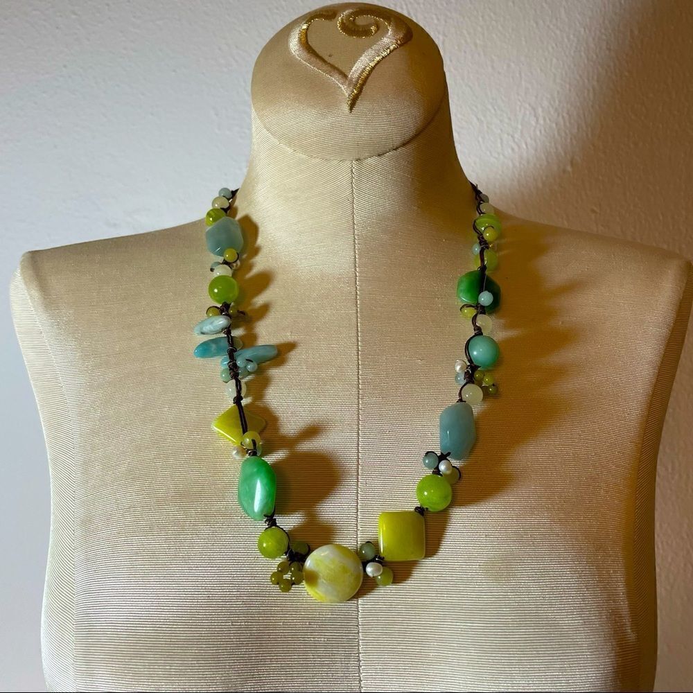 Gemstone and leather wrapped necklace